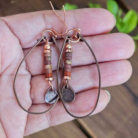 Artisan Bohemian Ethnic Copper Women's Dangle Lightweight Earrings - Picture 2 of 3